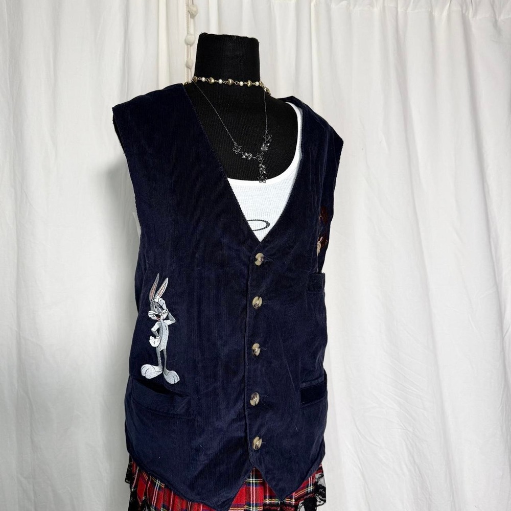Vintage 1995 Warner Bros Bugs Bunny & Taz Corduroy Vest XL